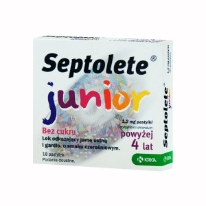 Septolete Junior Cherry, bez cukru powyżej 4 lat 18 pastylek