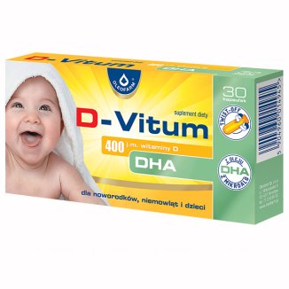 D-Vitum, witamina D + DHA dla noworodków, niemowląt i dzieci 400 j.m., 30 kaps-0 D-Vitum, witamina D + DHA dla noworodków, niemowląt i dzieci 400 j.m., 30 kaps-0
