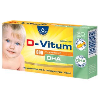 D-vitum 600 j.m. witaminy D DHA, dla niemowląt od 6 miesiąca, 30 kaps-0 D-vitum 600 j.m. witaminy D DHA, dla niemowląt od 6 miesiąca, 30 kaps-0